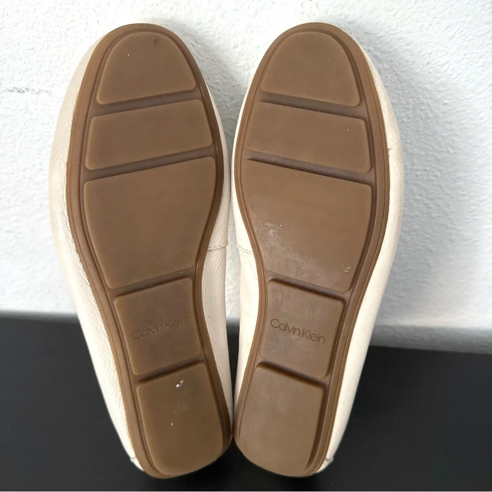 Calvin Klein Leta Cream Leather Flats Loafers Moccasin